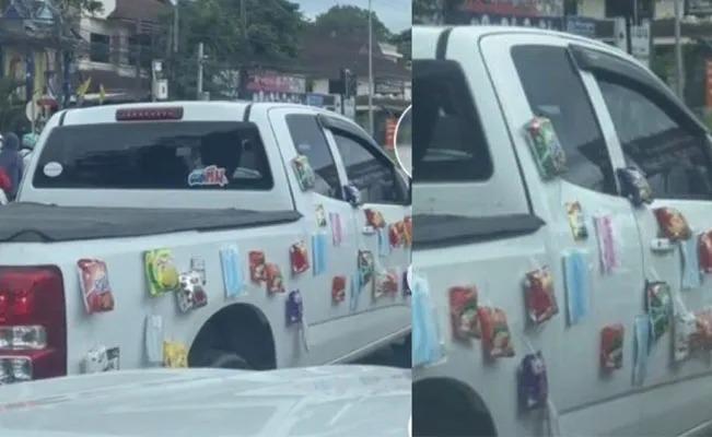 Tailandia: Conductor coloca dulces en su camioneta para niños de la calle 