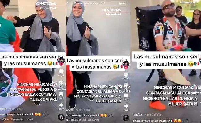 Una mujer musulmana en Qatar se vuelve viral al bailar cumbia junto a los mexicanos