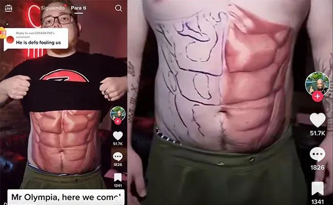 Un hombre se tatúa los abdominales tras rendirse con el gimnasio