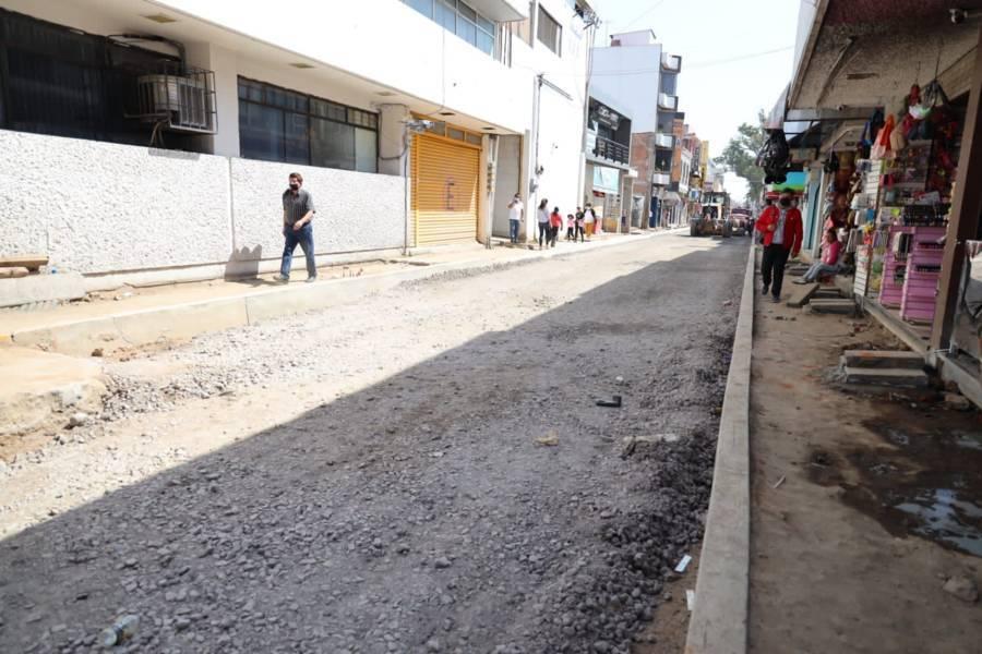 Avanza en tiempo y forma rehabilitación de calles en el centro de Chiautempan